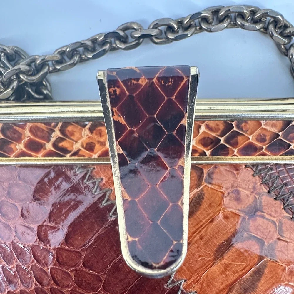 Vintage Snakeskin Patchwork Clutch‎ Women Small Brown Evening Retro Cocktail